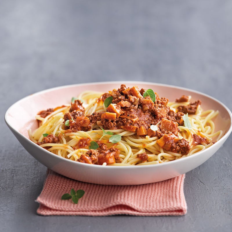 Schnelle Pilz-Bolognese mit Spaghetti